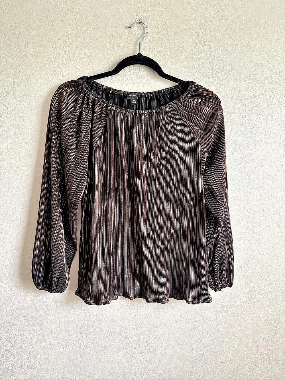 Ann Taylor Geometric Pleated Blouse in Brown & Black Size XS Like New
